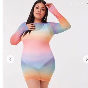 Mesh rainbow mini dress plus size